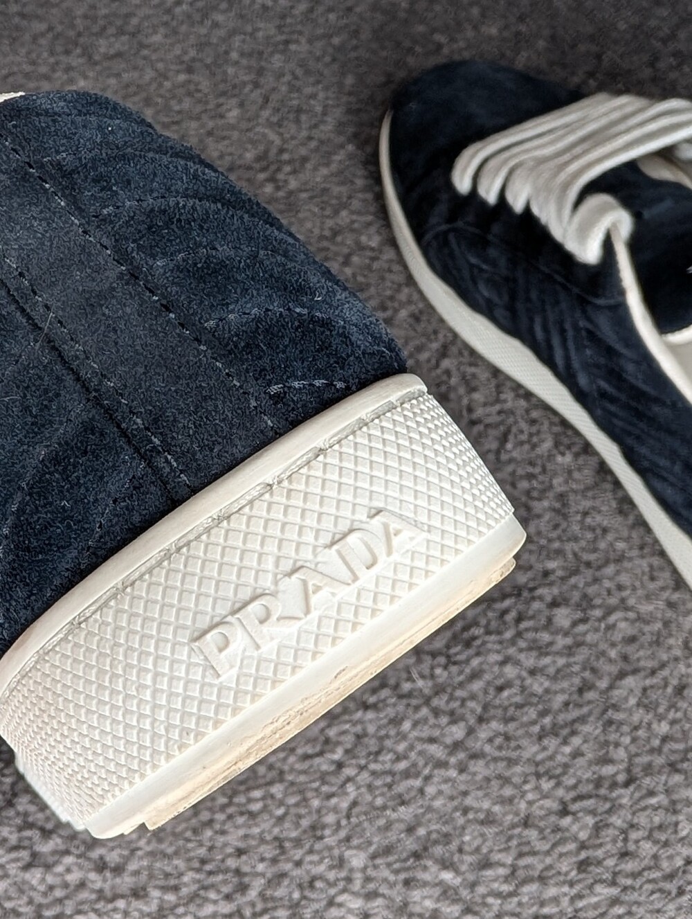 Prada Quilted Suede Lace-Up Sneaker Navy Blue Women's 7 - Picture 8 of 12